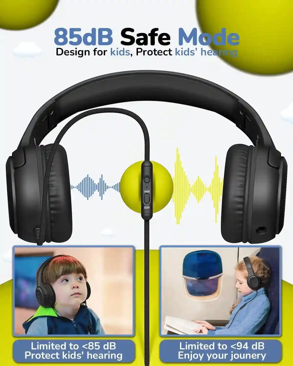 Kids Wired Headphones with Microphone - Foldable Over-Ear Tidesmit Tidesmit