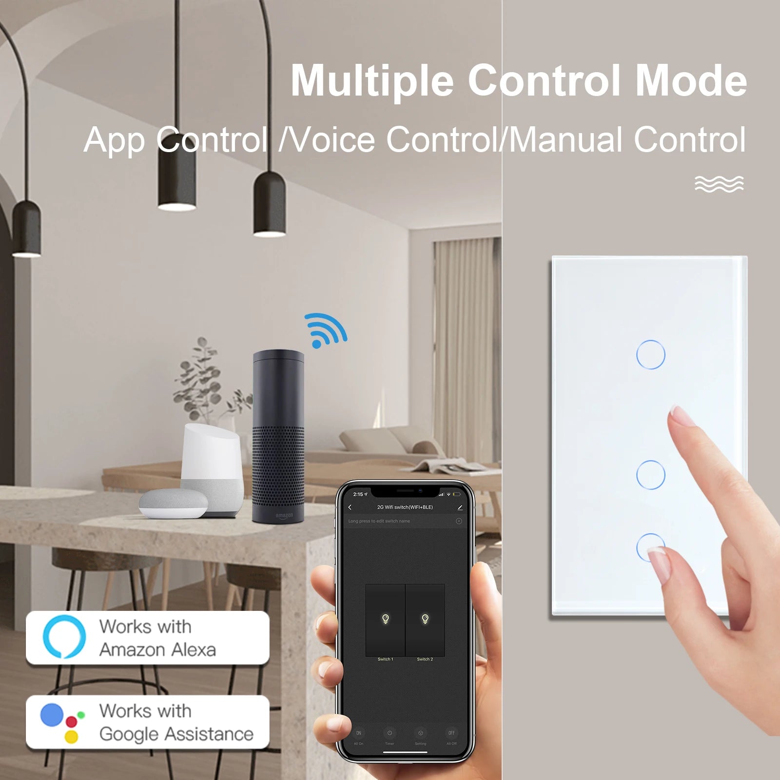 WiFi Smart Wall Switch with USB-C Port - Glass Panel Tidesmit Tidesmit