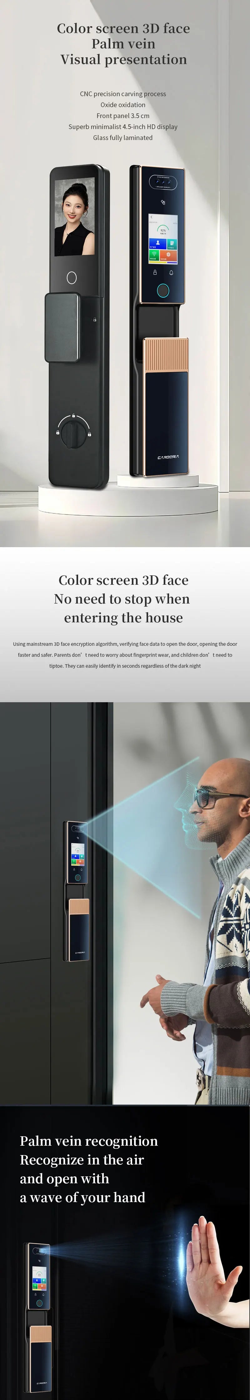 Cardoria Fully Automatic AI Dual Screen Camera Dual Electric Palm Vein Door Entry Intelligent Fingerprint Facial Lock Smart Lock
