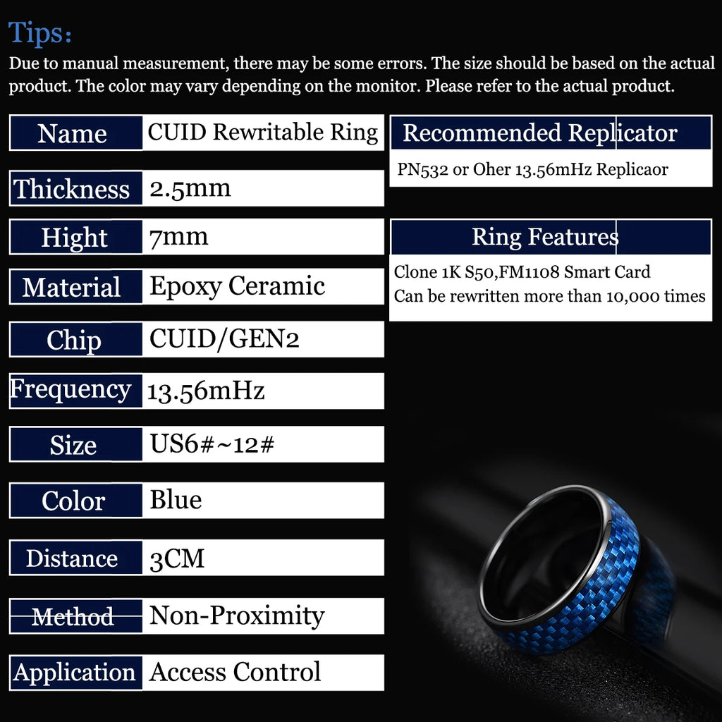 NFC Smart Health Ring Carbon Fiber 13.56MHz Ceramic Wellness Wearable Tidesmit
