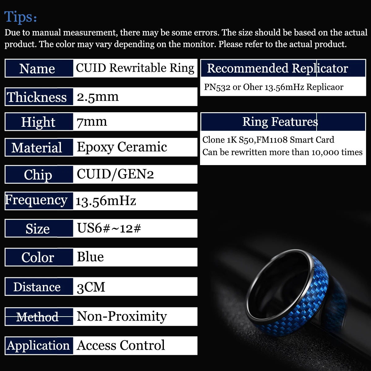 NFC Smart Health Ring Carbon Fiber 13.56MHz Ceramic Wellness Wearable Tidesmit