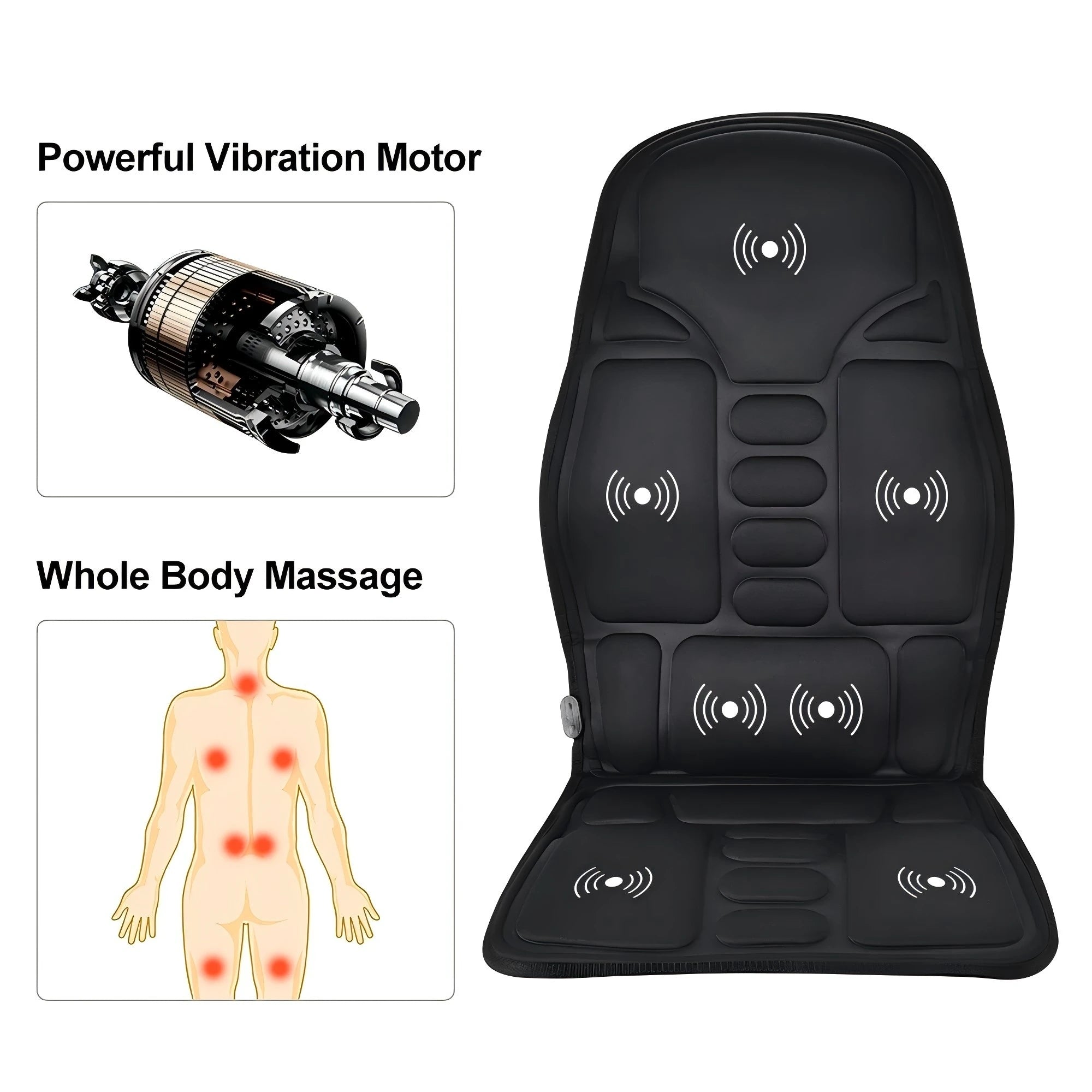 Portable Electric Massage Cushion for Neck and Back - Q120B-Car-Black Massage Cushion Tidesmit