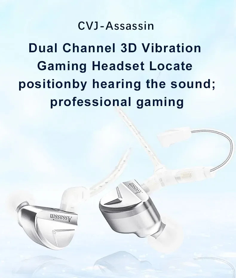 CVJ Assassin Silver in Ear Earphones 1BA+1DD+1Vibrate Game Mode HIFI Microphone Hybrid Tuning Switch Wired Earbuds IEM Headphone Tidesmit