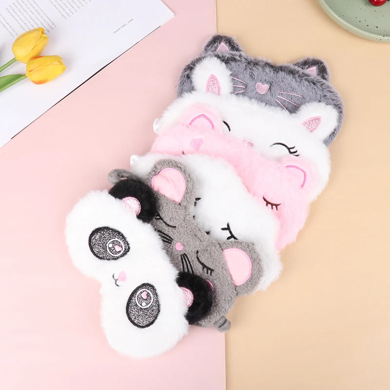 1pc Sleeping Mask Sleeping Blindfold Soft Plush Eye Masks Cute Cat Eye Cover Plush Mask Eyepatch Nap Health Eye Cover