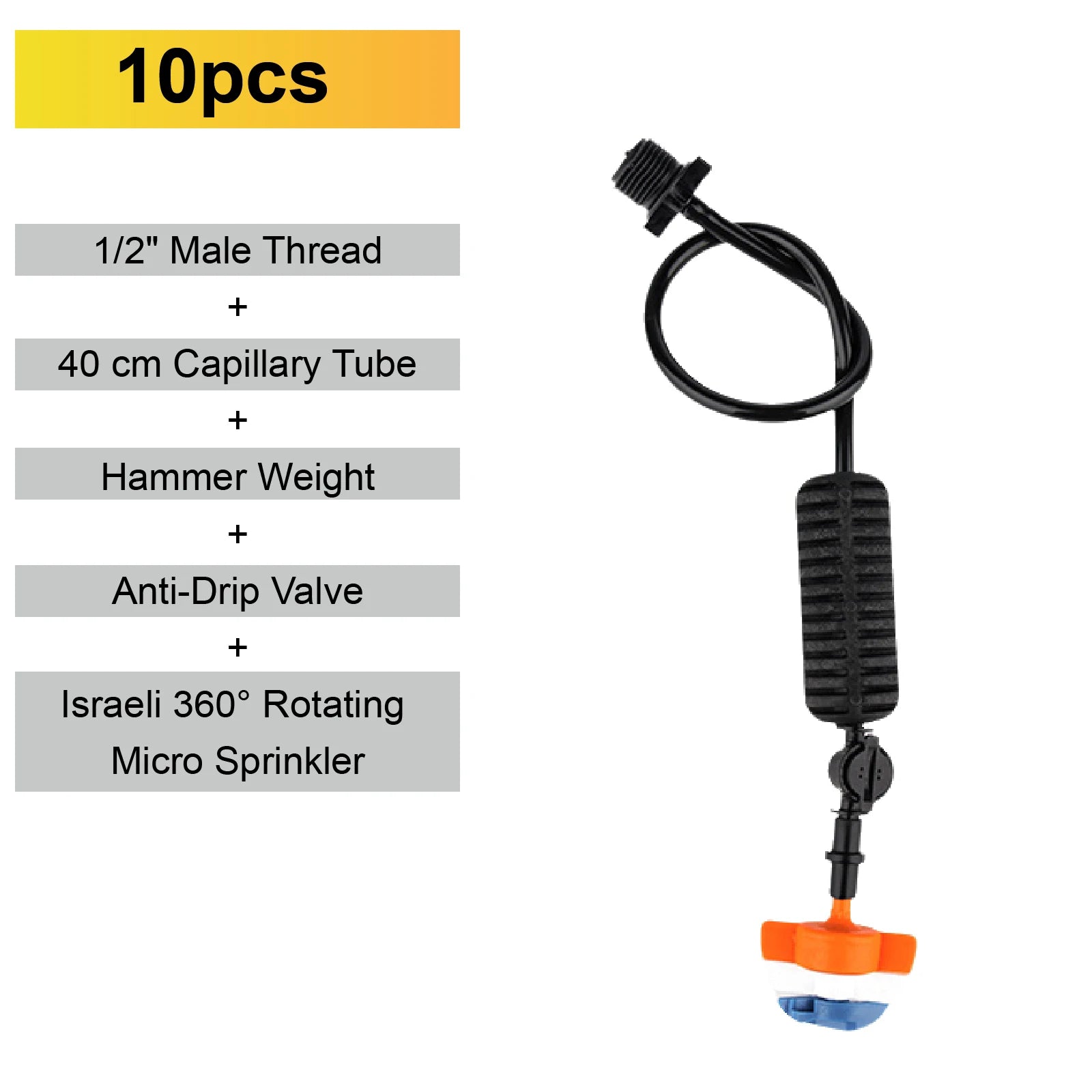 360 rotating micro sprinkler nozzle set with anti-drip valve and blue mist disc