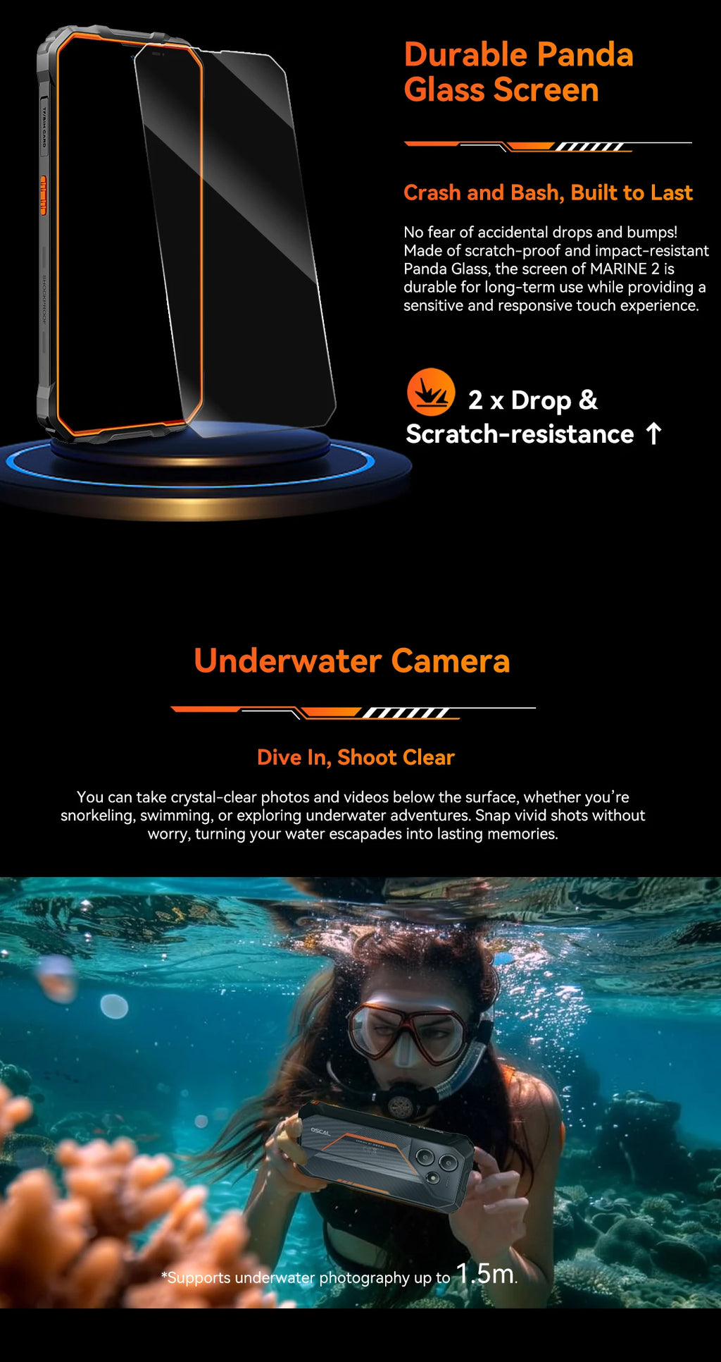 Blackview OSCAL Marine 2 Rugged Phone AI 11000mAh Battery 6.56 " HD+ Display Unisoc T6158GB RAM 128GB Smartphone Android 15 NFC