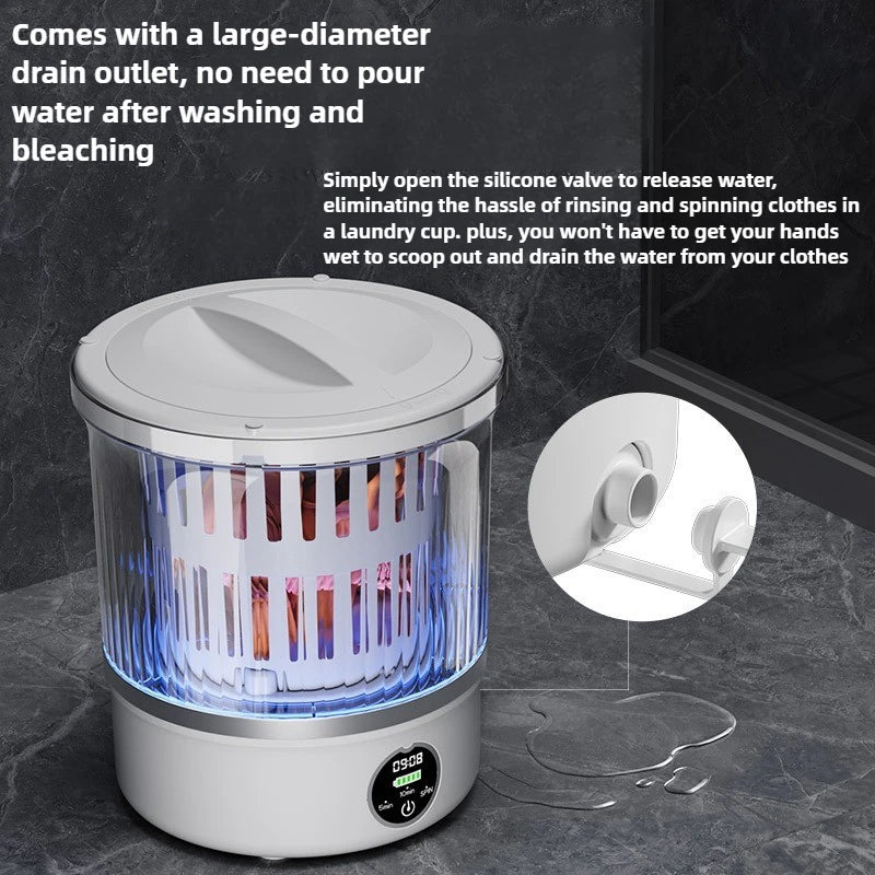 Tidesmit 3L mini portable washing machine featuring integrated spin dryer for washing socks and underwear on the go.
