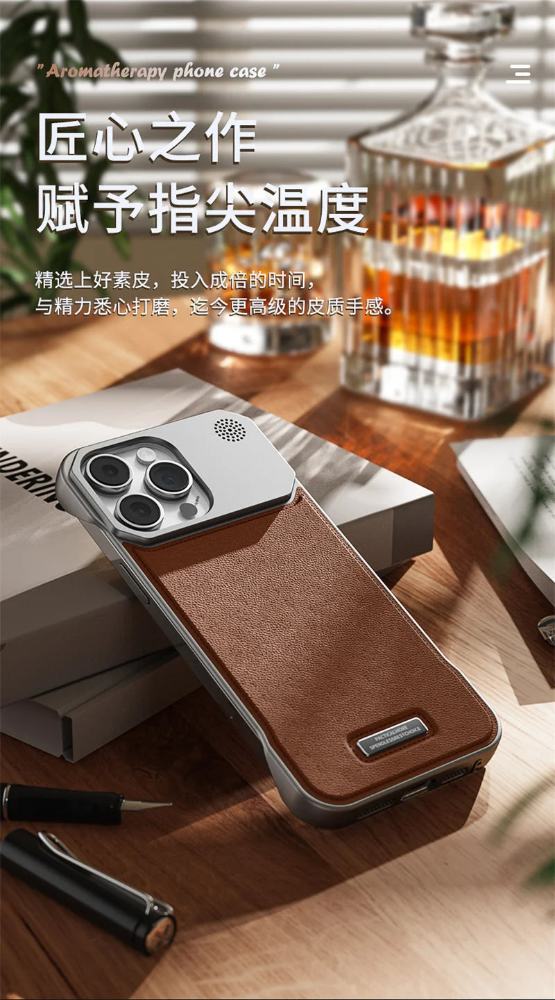 Magnetic Leather Aromatherapy Phone Case for iPhone 16 Pro - Slim Fit Tidesmit