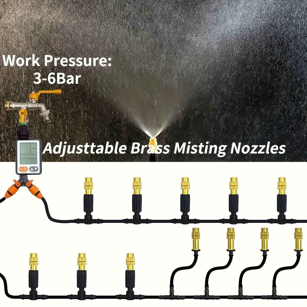 Outdoor Misting Cooling System, Garden Irrigation Watering, 1/4 Inch Atomizer Nozzle, 4/7mm Hose, 10M-30m, for Patio Greenhouse