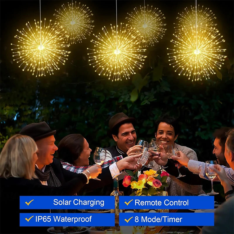 Solar Light Outdoor 4 Pack, Hanging Fairy Lights Strom, 8 Modes Dimmable Waterproof, For Party Garden Decoration