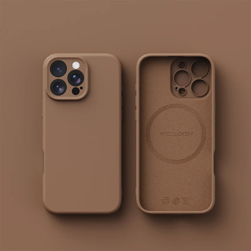 Magnetic iPhone 16 Case | Liquid Silicone Shock-Absorbing Cover Brown Tidesmit