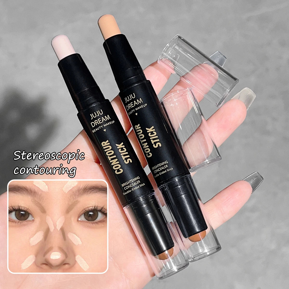 Tidesmit dual-ended highlighter and concealer wand for natural three-dimensional contouring texture close-up