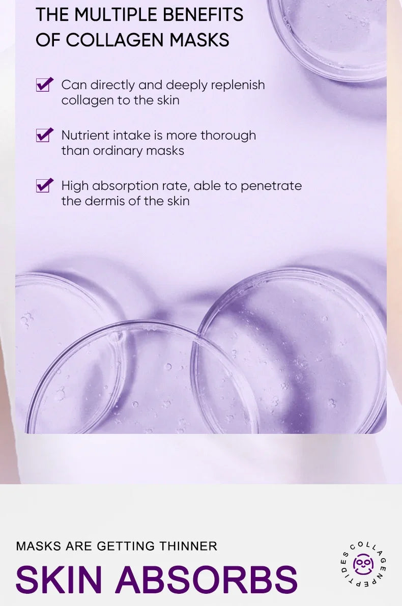 Collagen Anti Wrinkle Facial Mask Anti Aging Fade Fine Lines Firm Skin Moisturizing Brightening Smooth SkinCare Korean Cosmetics