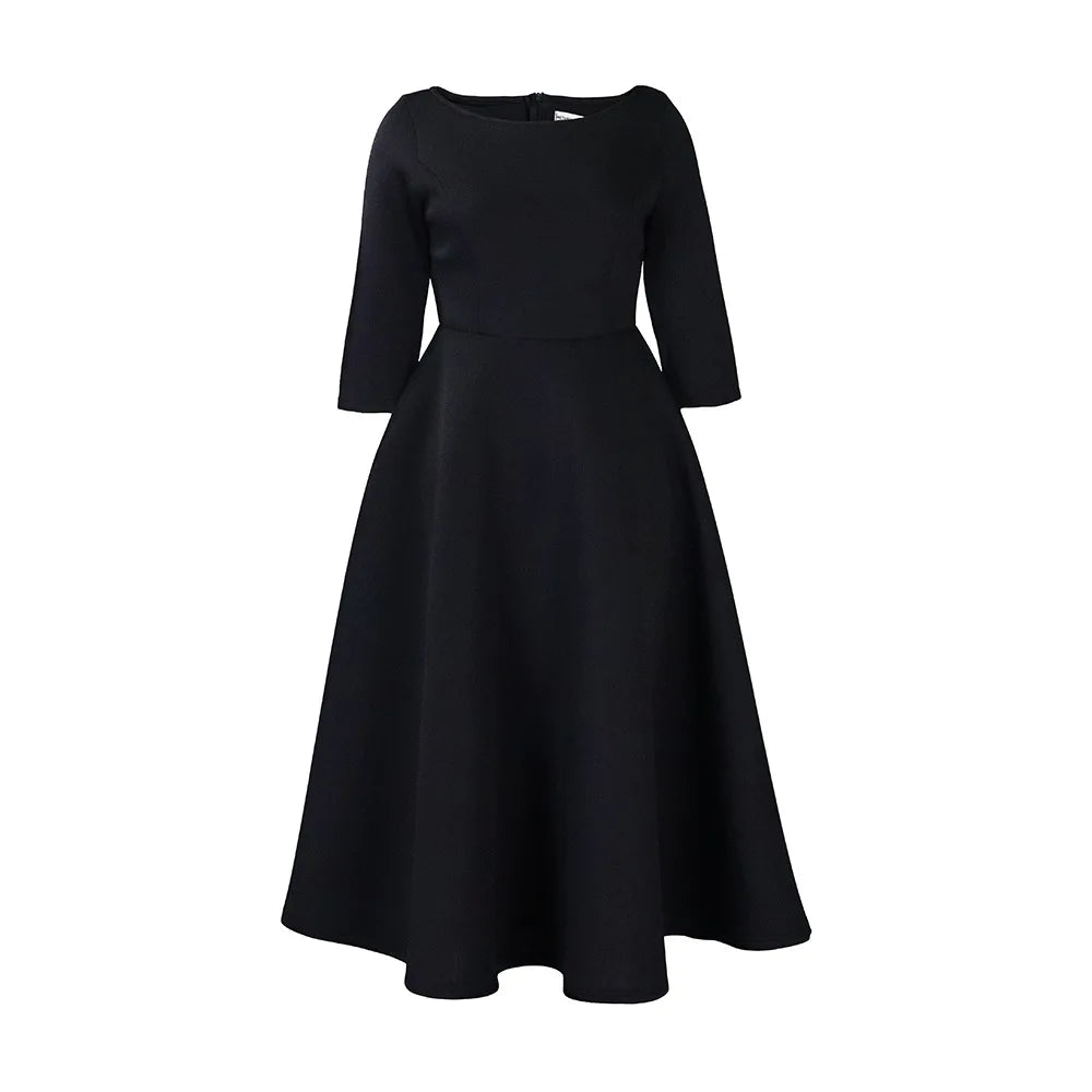 Elegant Pure Color Maxi Dress Evening Gown A- Line Skirt Polyester Fabric round Neck Short Sleeve High Waist Midi Dress