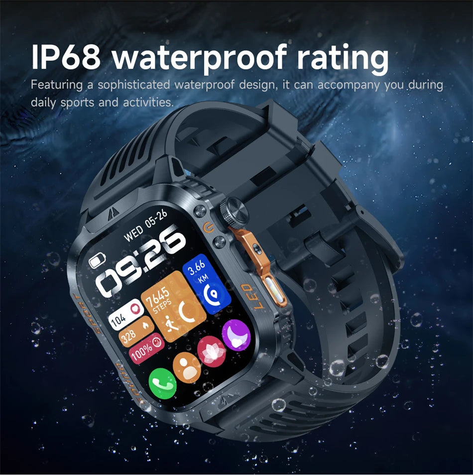 New Military Grade 1200mAh Battery Smartwatch Men 5ATM Waterproof Sports Tracker Flashlight Heart Rate AMOLED Screen Smart Watch