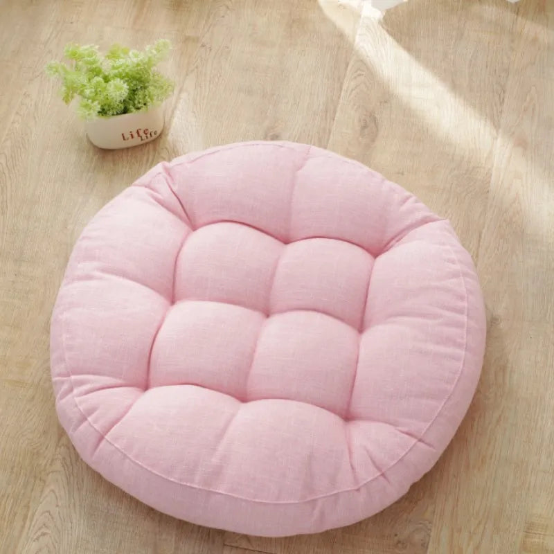 Thick Tufted Seat Cushion Natural Linen Round Floor Pillow Seating Cushion Home Décor Pouf for Meditation Yoga For Adult Kid Pad