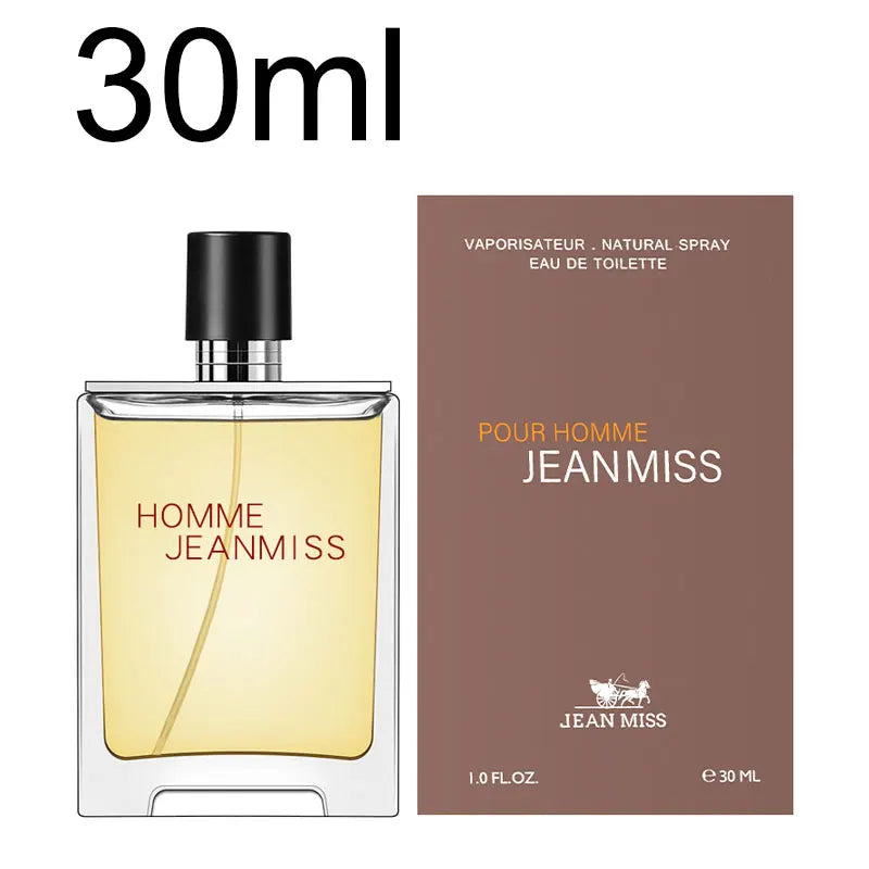 JEAN MISS Pour Homme EDT: 30ml rectangular glass bottle, woody spicy men's cologne, long-lasting fresh dating perfume.