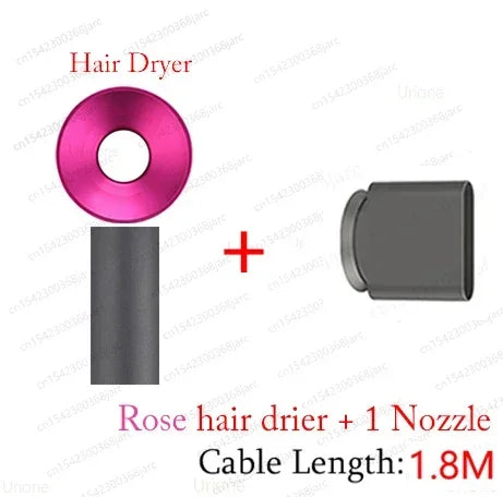 SenCiciMen rose pink leafless ionic hair dryer with styling nozzle attachment and 1.8m professional power cord.