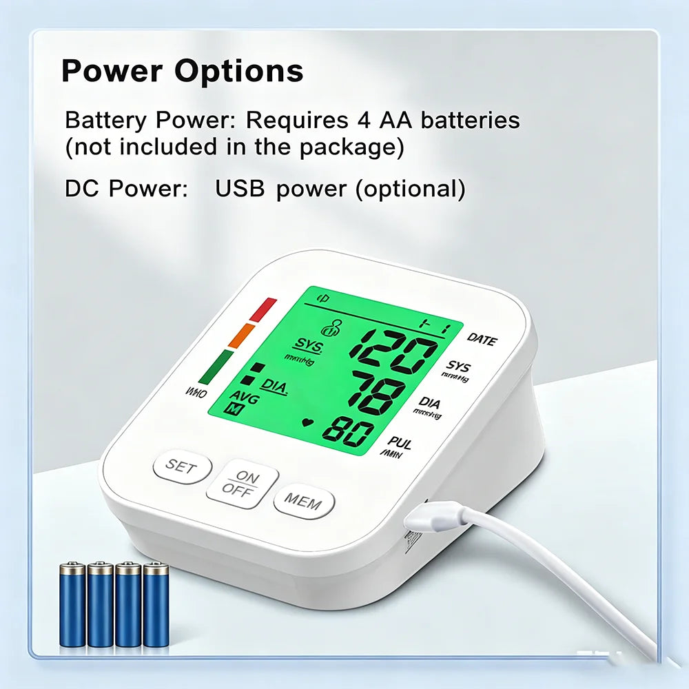 LCD Backlight Blood Pressure Test Kit Upper Arm BP Monitor Automatic Tonometer Digital Sphygmomanometer for Home Use Health Care