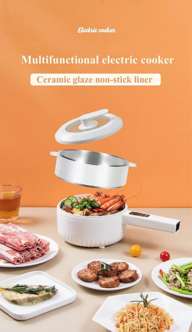 Multifunctional electric cooker with ceramic nonstick liner and white cooking base