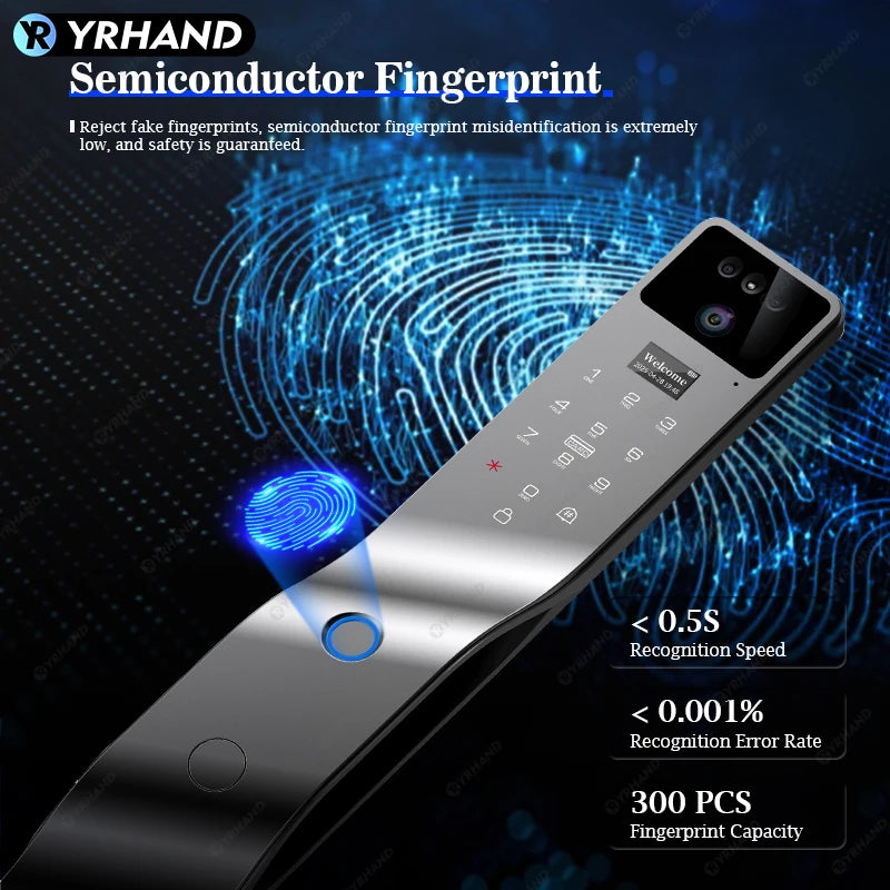 Tuya Smart Door Lock F7｜3D Face Recognition + 2K Camera + Fingerprint｜Works with Google/Alexa/Security Camera