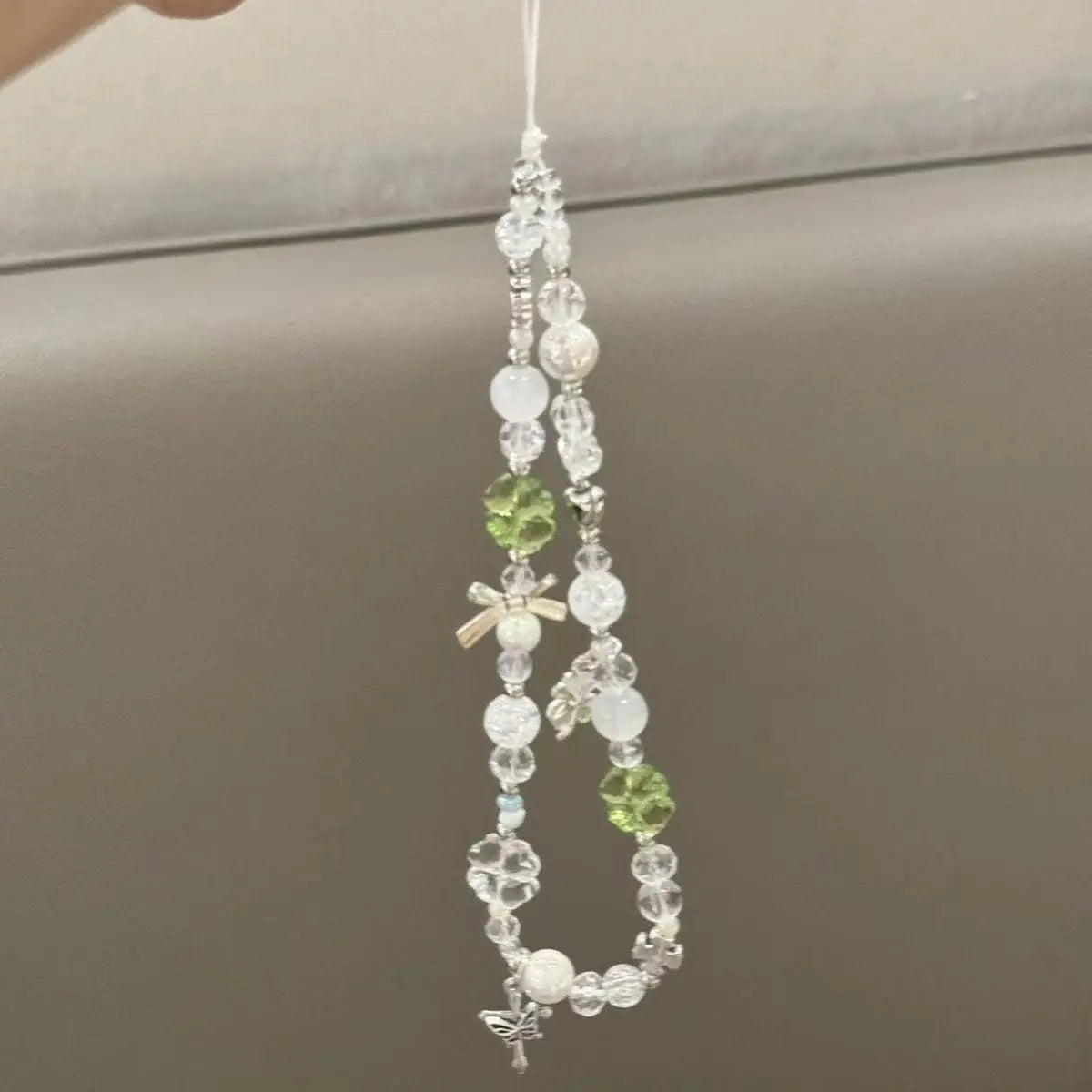 Korean Cute Green Clear Lucky XYun Beaded Keychain Phone Charm Chain Strap Pendant For Phone Accessories Bag Hanging Cord Gift