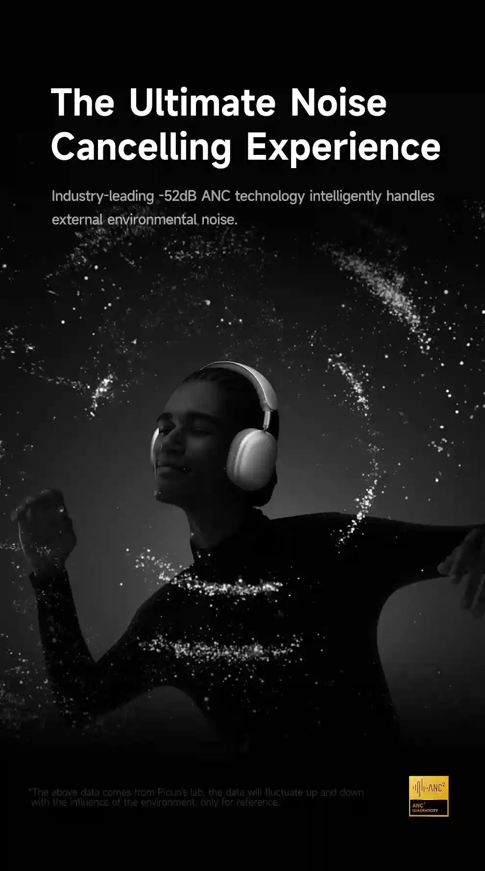 Wireless Headphones with 52dB Active Noise Cancelling & Spatial Audio Tidesmit