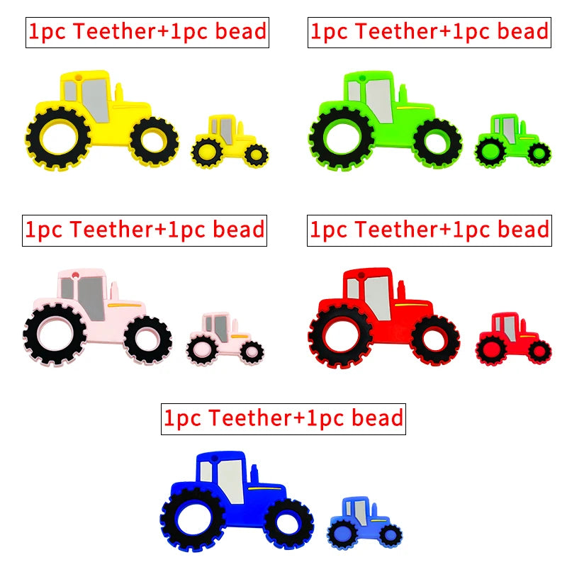 1set Silicone Tractor Baby Teether Rodent Bead Teething Toys Chewable Animal Shape Baby Products Nursing Gift
