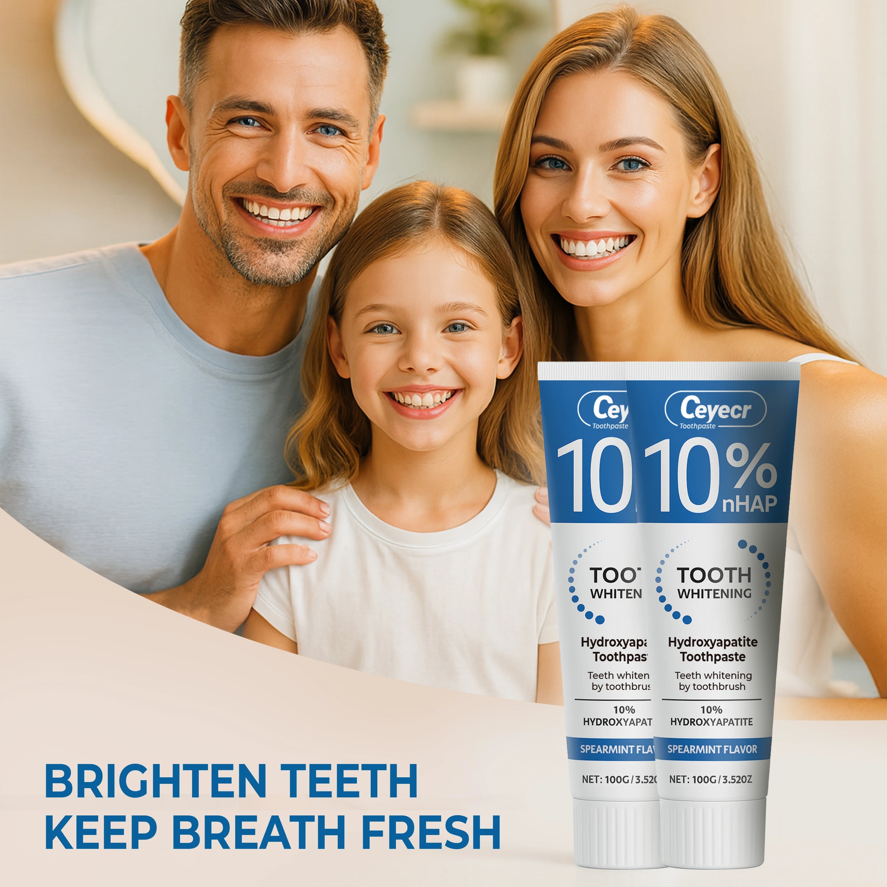 Tidesmit 10% hydroxyapatite whitening toothpaste with mint for deep cleaning and fresh breath