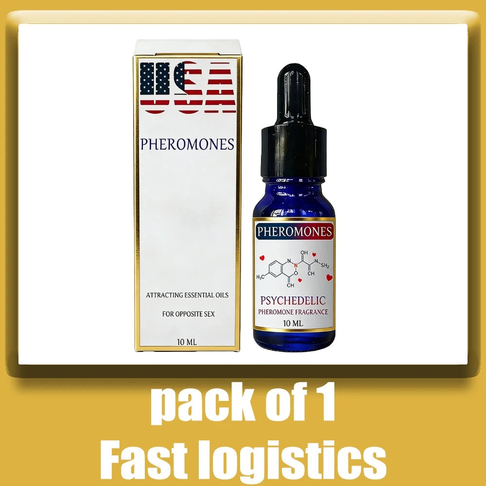 Psychedelic Pheromone Cologne for men, 10ml blue glass dropper bottle, long-lasting fragrance to attract women.