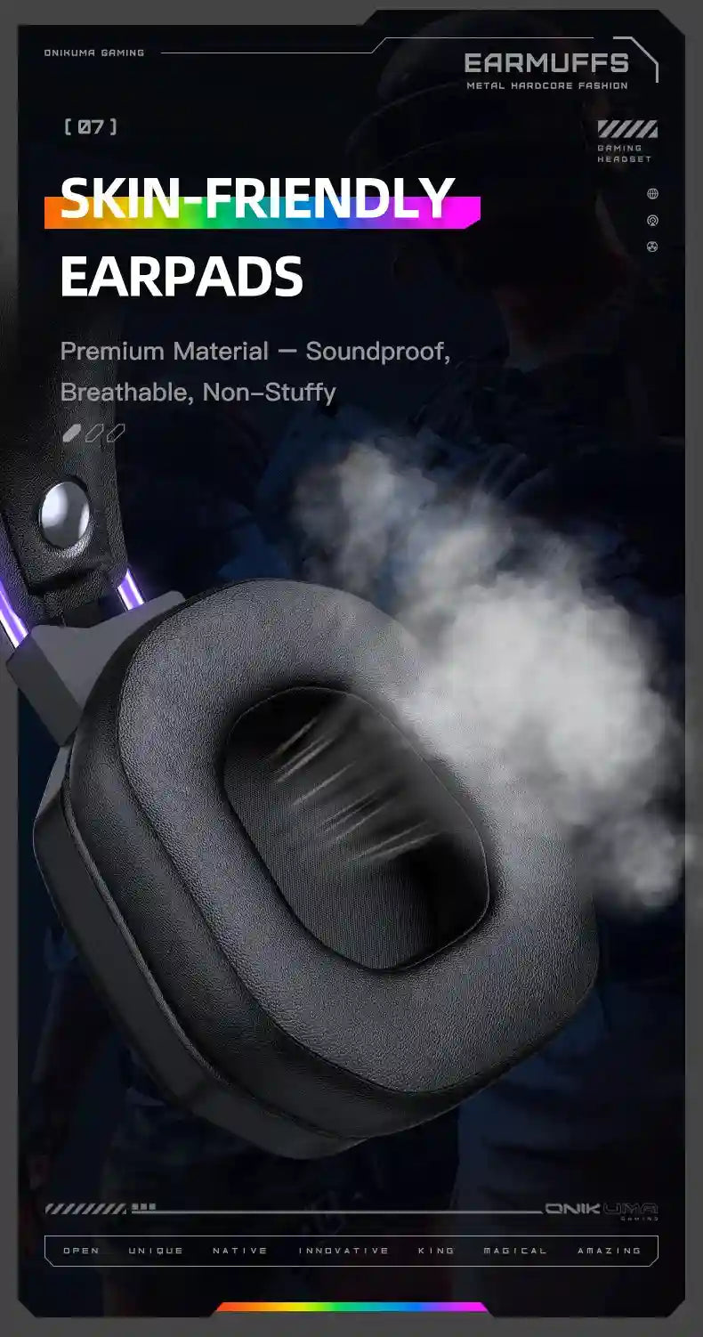 ONIKUMA X89 Gaming Headphones: Surround Sound Over-Ear Wired Headset Tidesmit