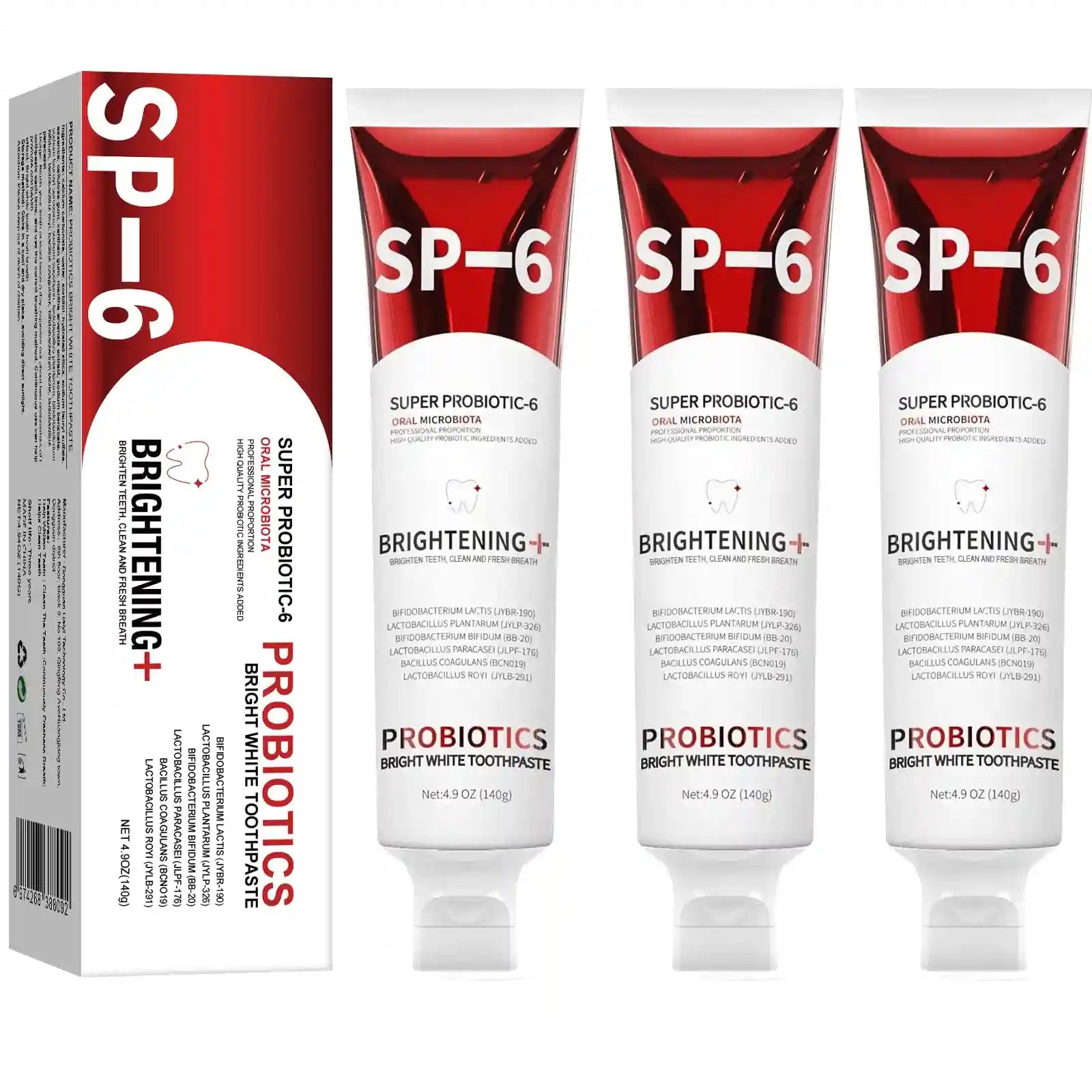 Tidesmit 140g SP-6 Probiotic Whitening Toothpaste for plaque removal, cavity prevention, and fresh breath.
