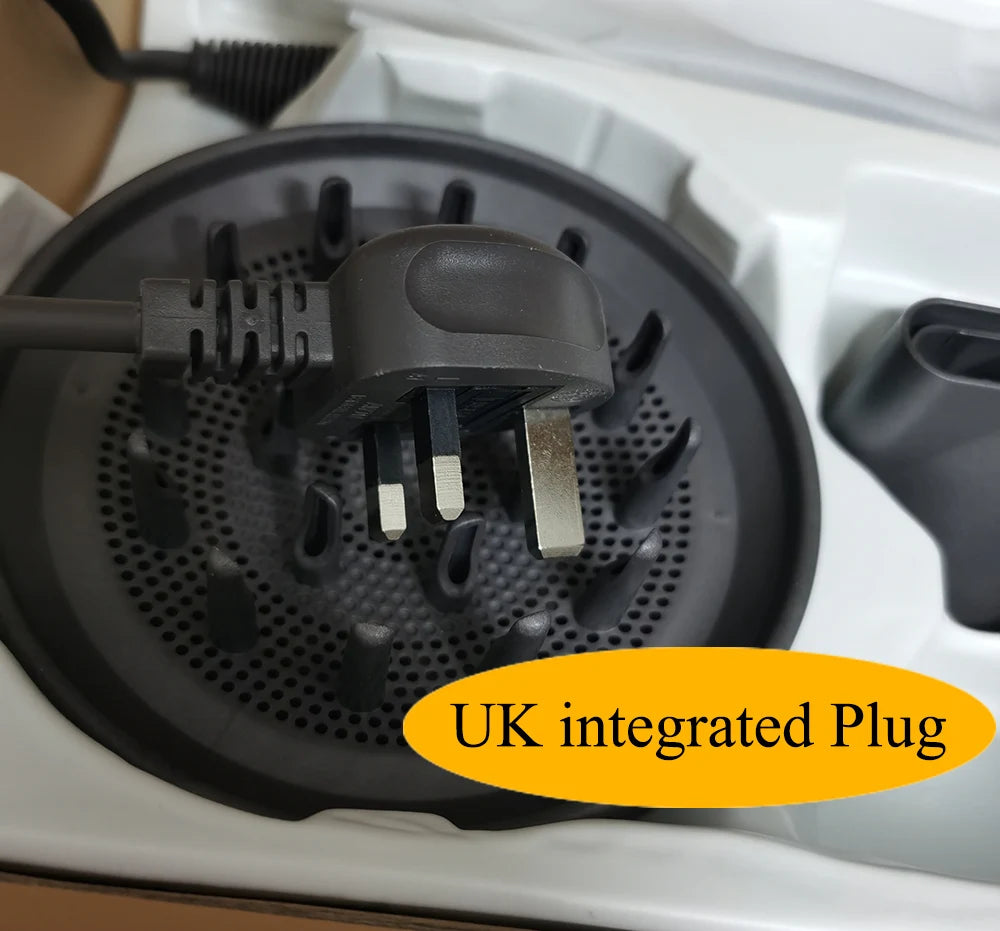 Professional ionic hair dryer diffuser attachment in dark grey with a standard UK plug for salon-quality styling.