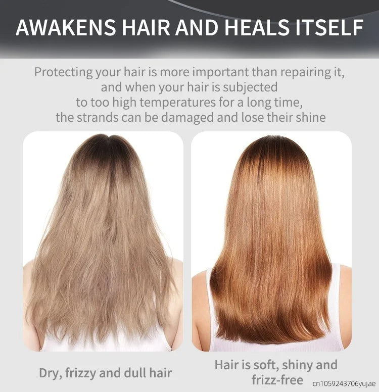 Before and after comparison of hair health using 2026 high-speed professional bladeless hair dryer for shiny results.