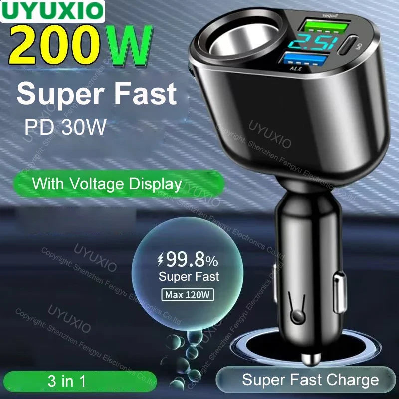 USB C Car Charger Adapter - 30W Fast Charging with LED Voltage Display Tidesmit