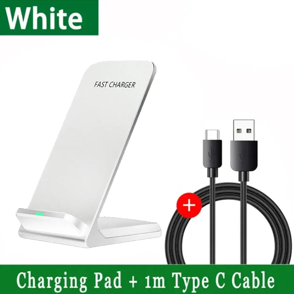 15W Foldable Wireless Charger Stand - Qi Certified Fast Phone Holder White with cable Tidesmit