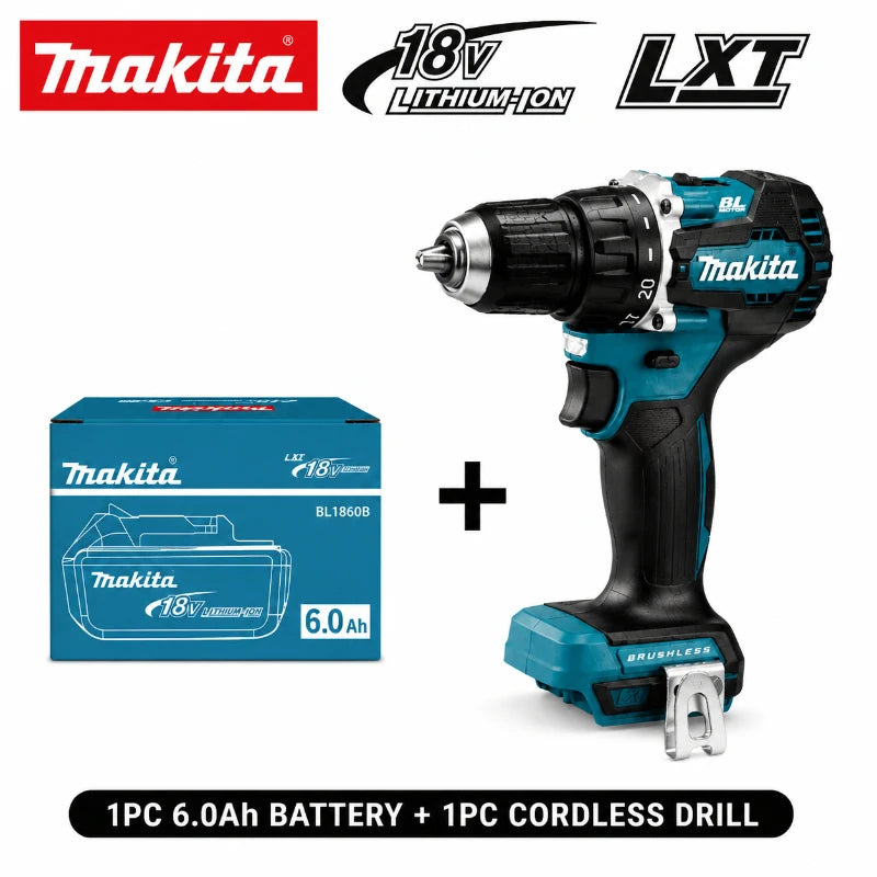 Makita 18V LXT Brushless Cordless Drill DDF487 + BL1860B BL1840 6.0Ah Battery Pack OEM Original High Torque Power Tool Set EU Warehouse Fast Shipping