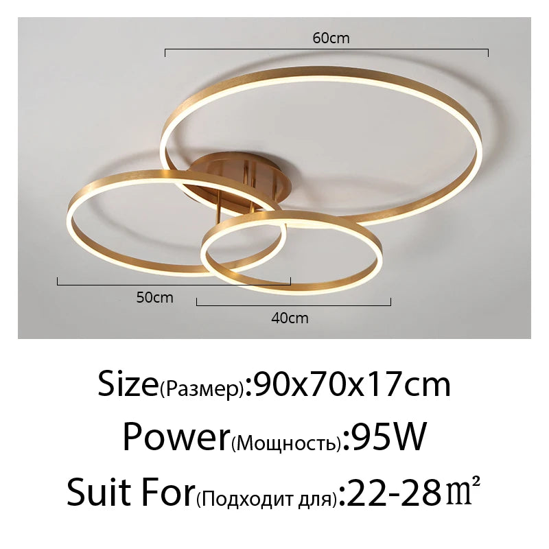 Nordic Creative Led Circle Chandeliers Bedroom Living Dining Room Lighting Chandelier Golden Brown Glossy Lamp Home Indoor Lamps