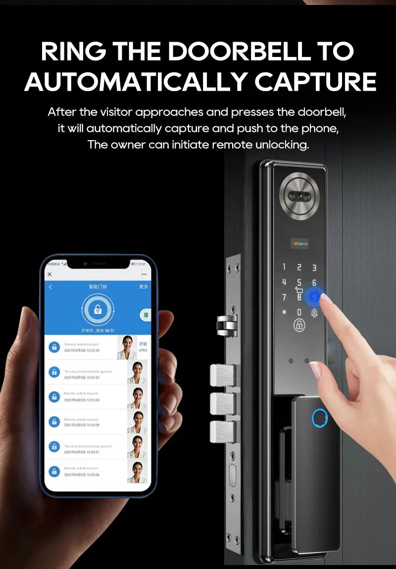 SANKESONG 3D Face Recognition Smart Door Lock,Palm Vein Recognition Video Smart Lock with Camera,Build-in WiFi,APP Control