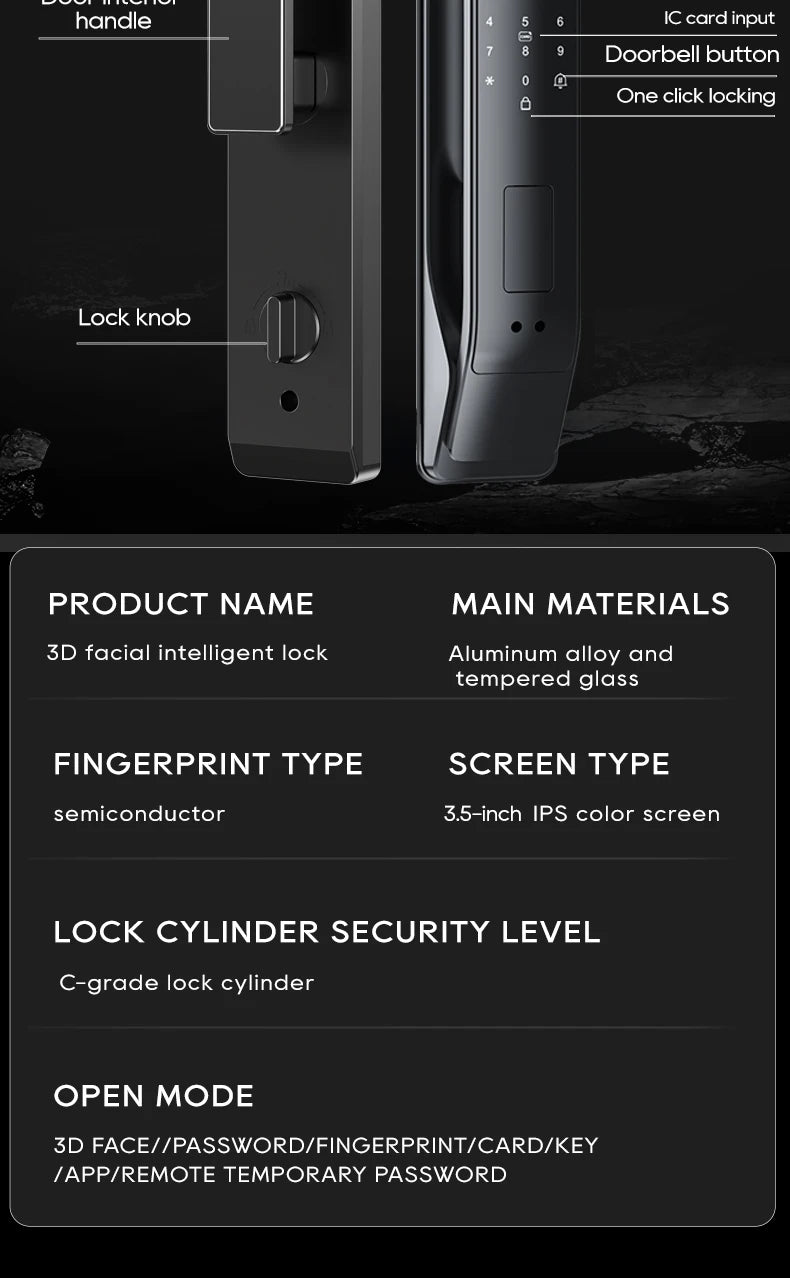 SANKESONG Tuya Smart 3D Face Door Lock Security Camera Monitor Intelligent Fingerprint Password Biometric Electronic Key Unlock