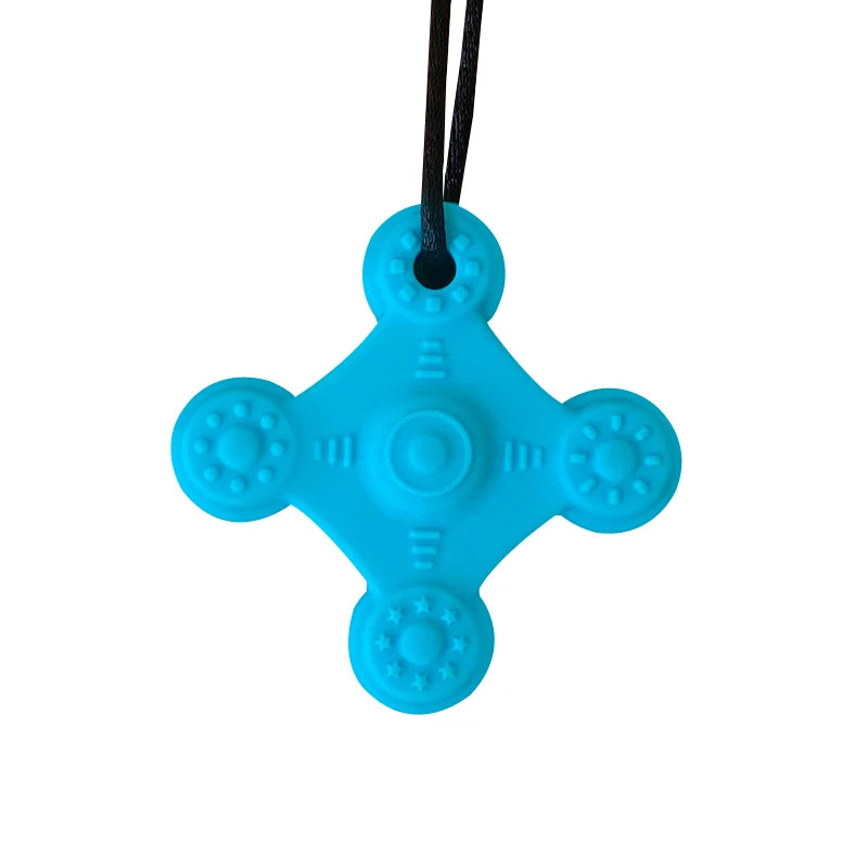 Blue silicone baby teething toy for sensory relief and gum soothing.