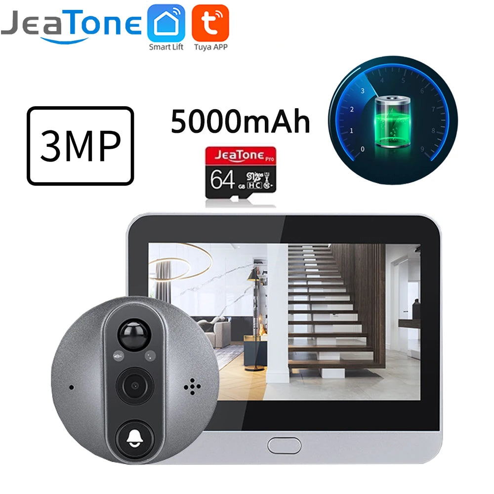 4.3'' IPS Screen Smart life/Tuya APP 2.4G 3MP Wireless wifi Video Intercom Doorbell eye PIR High-definition Visual Monitoring