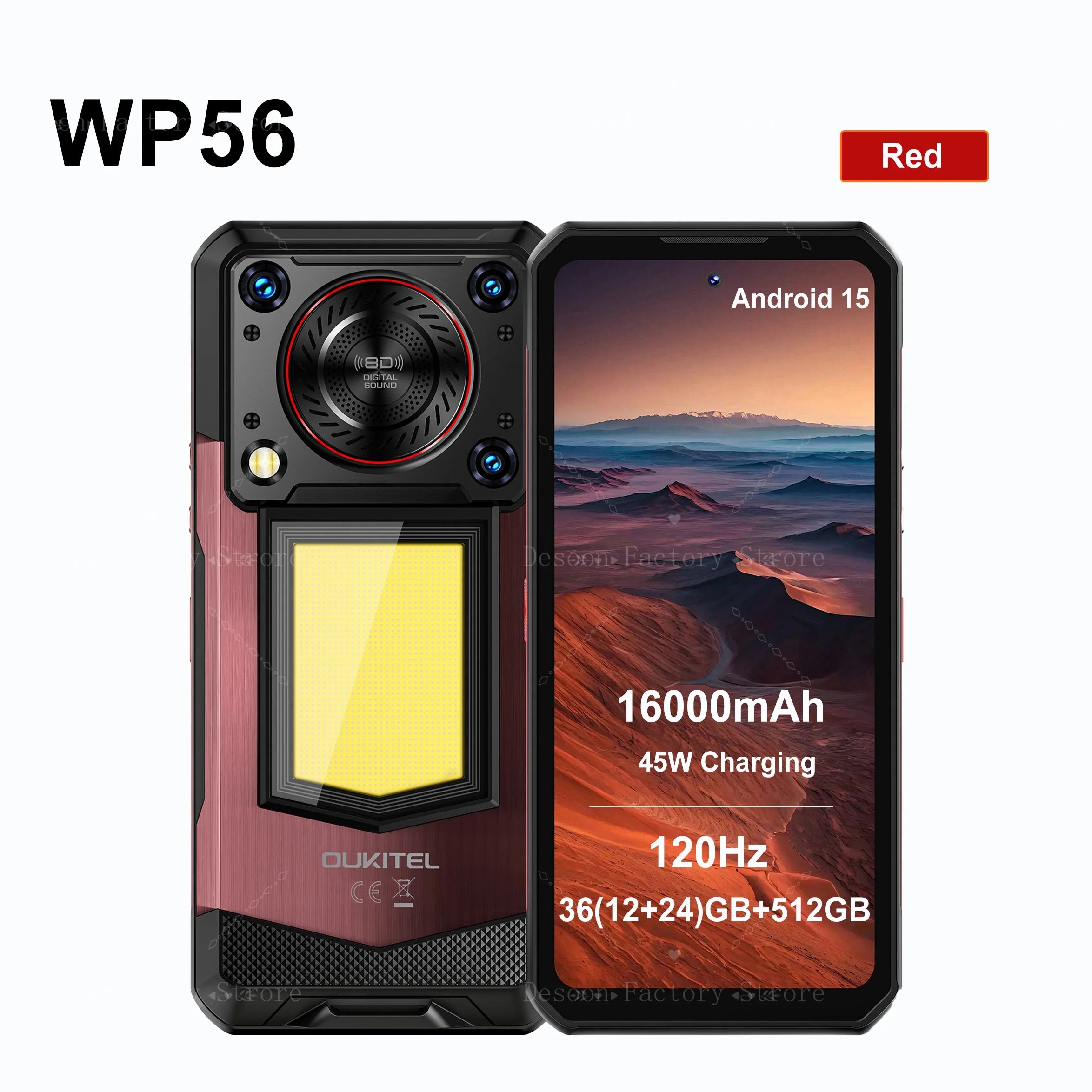 Oukitel WP56 5G Rugged Smartphone 12GB+512GB 45W Android15 Mobile Phone 16000mAh 6.78"FHD+ 108MP Camera 120Hz oukitel Cell Phone