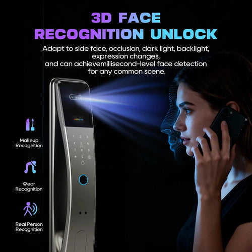 3D face recognition smart door lock with illuminated keypad panel