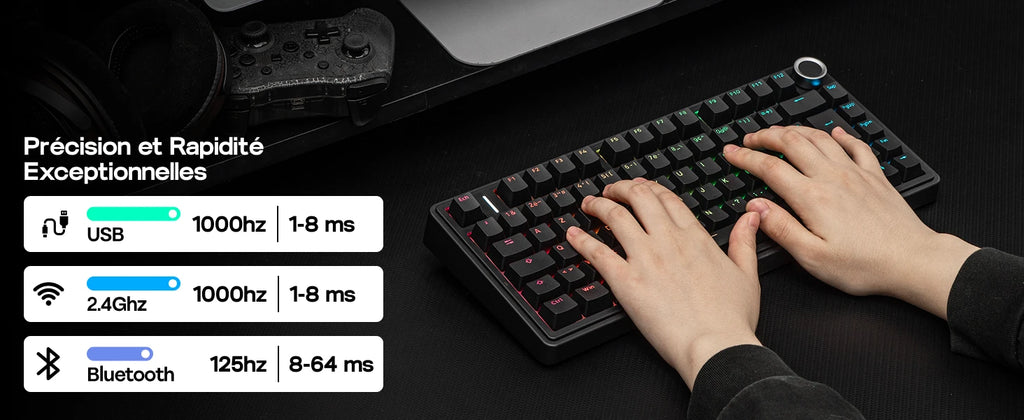 ISO-FR Layout AULA F75 75% AZERTY French Layout Wired/Bluetooth/2.4G Wireless Mechanical Gaming Keyboard RGB Backlighting 4000mAh Battery For Win/Mac