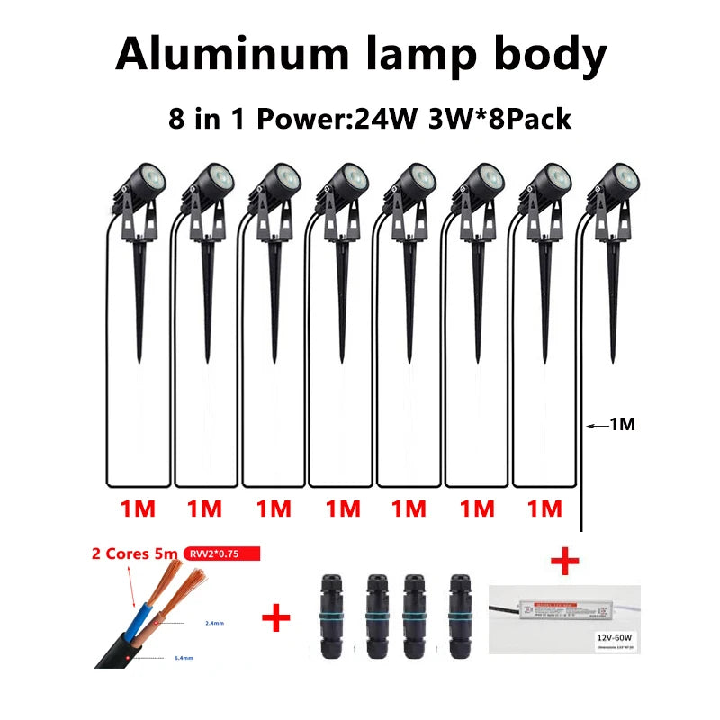 24V Low Voltage LED Garden Spot Lights 6-14Pack IP65 Waterproof + Transformer Outdoor Yard Patio Pathway Decorative Lighting