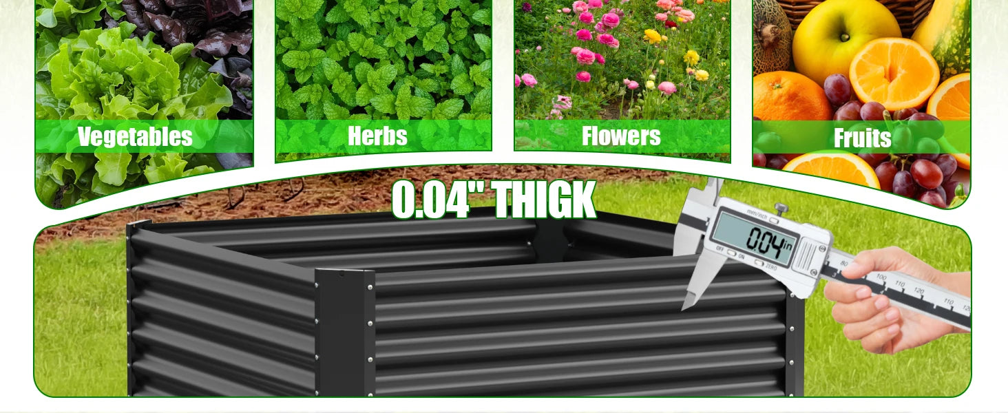 Galvanized metal raised vegetable tray, 240/gallons, open base, rustproof corrugated steel for vegetables, herbs and flowers, quick assembly in 10 minutes for outdoor gardening, patio and yard.