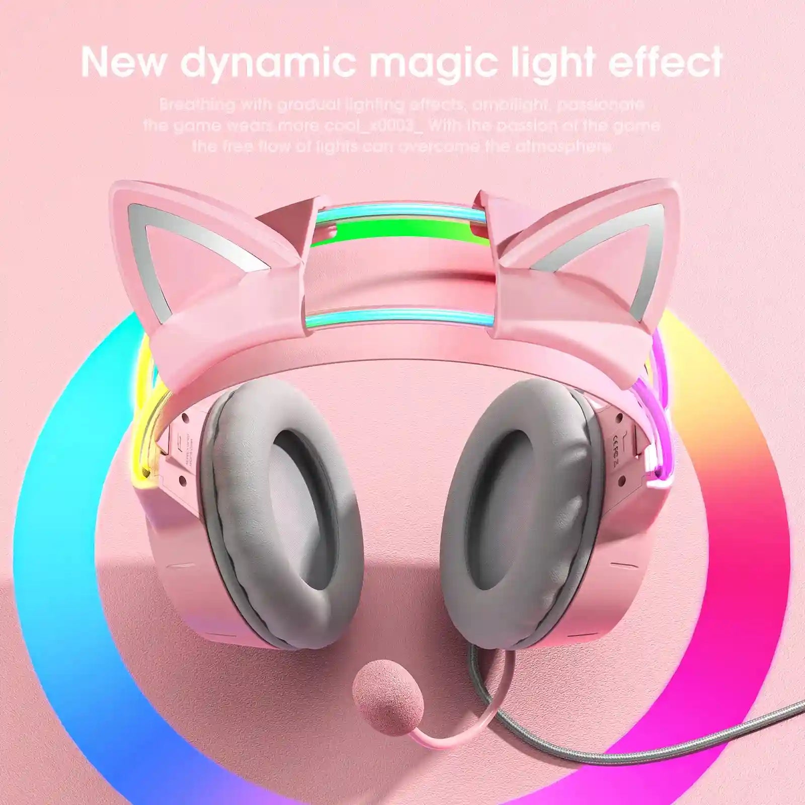 Pink Cat Ear Gaming Headset | Wireless Over-Ear Headphones with Mic Tidesmit