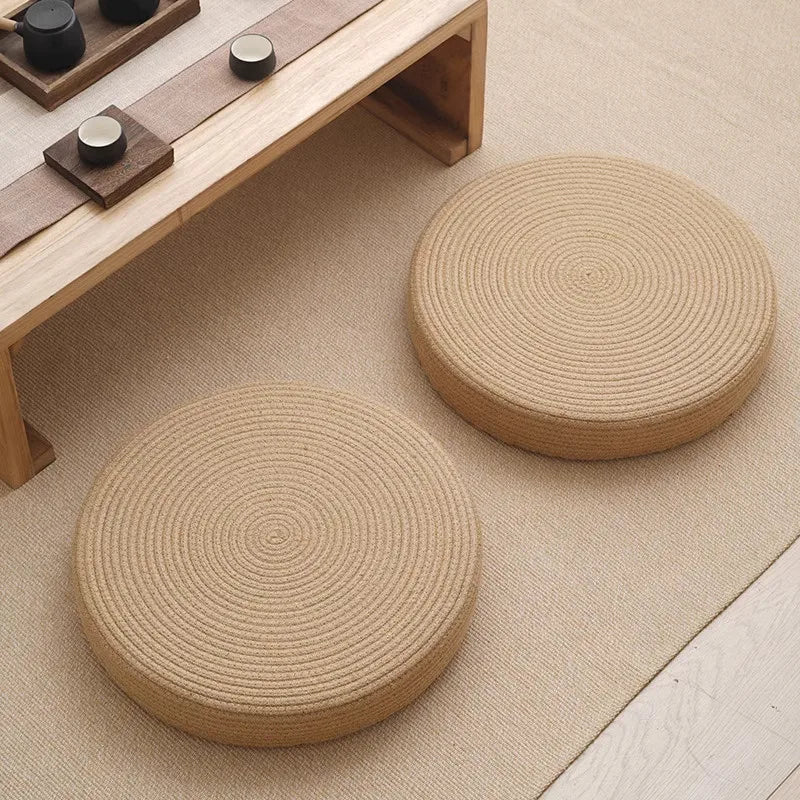 Cotton Thread Hand Woven Japanese Tatami Futon Breathable Comfortable Grass Woven Hemp Rope Floor Cushion Meditation Worship