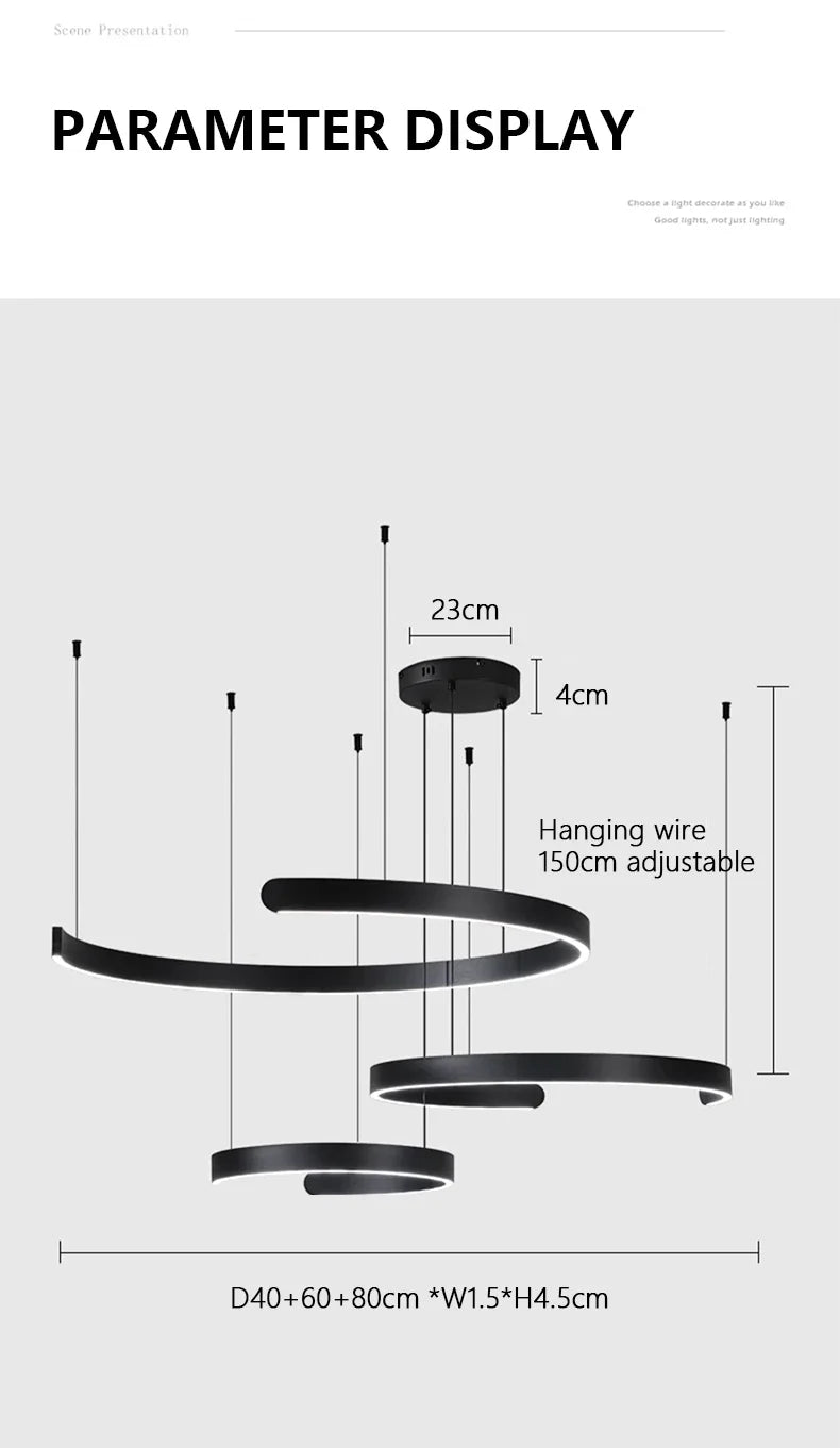 Modern LED Ring Ceiling Chandelier 60cm Black - Minimalist Decor Tidesmit